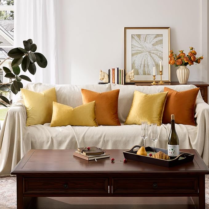 GIGIZAZA Golden Throw Pillow Covers 20x20 Decorative Velvet Cushion Covers Pack - Image 6