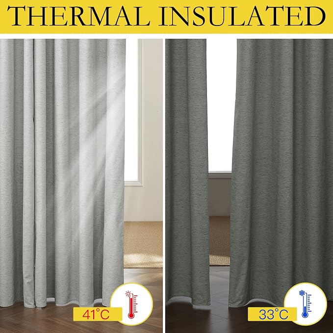 NICETOWN Grey Long Linen Full Shade Panels 2 Panels Set, Thermal Insulated & - Image 4