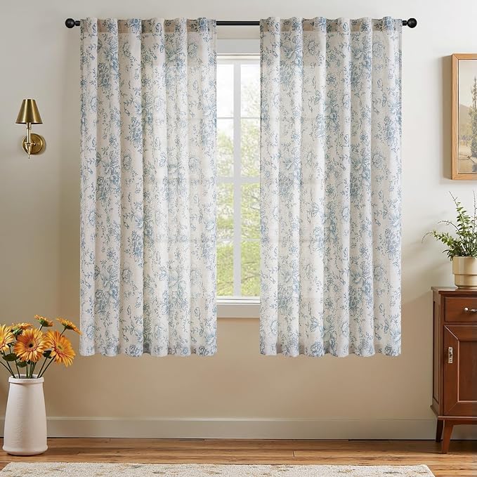 jinchan Linen Blend Curtain Floral Curtains - Image 7