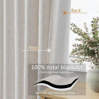 Guken Light Beige 100% Blackout Curtains 112 Inch Length 2 Panels Set Neutral - Image 4