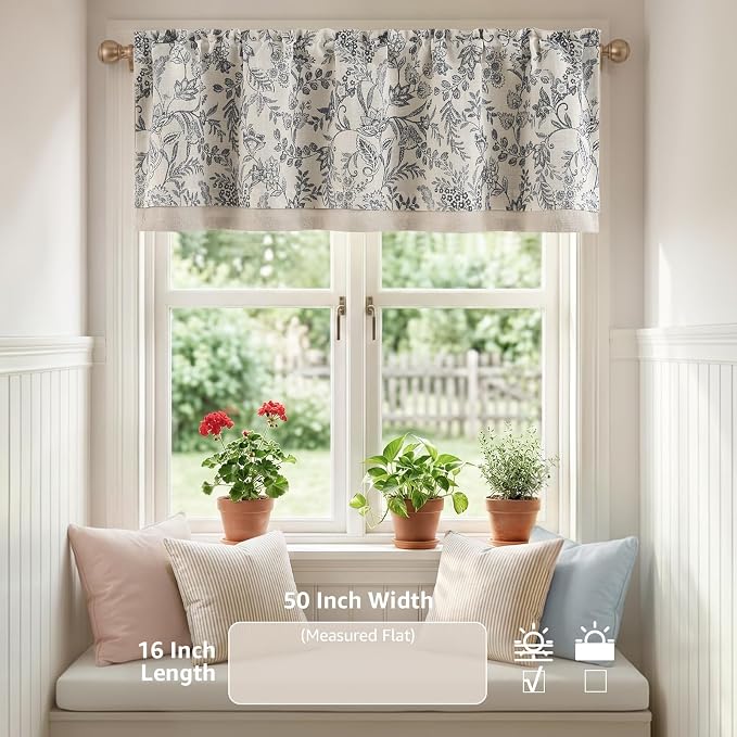 jinchan Linen Valance Curtain Farmhouse Floral Printed Small Window Curtain - Image 4