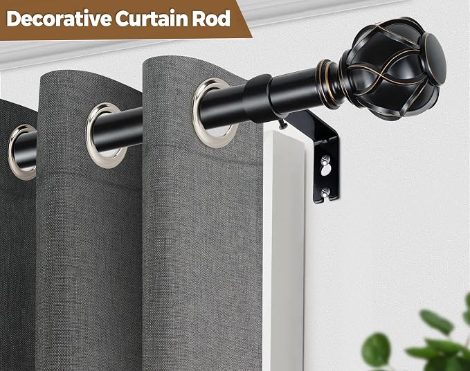 KAMANINA Curtain Rods for Windows 66 to 120 Inch, 7/8 Inch Black Heavy Duty - Image 5