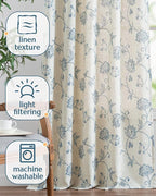jinchan Linen Curtains Floral Curtains 96 Inch Length - Image 4