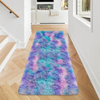 Super Soft Fluffy Living Room Area Rug 2x5 ft Purple Rainbow Tie-Dyed Shaggy - Image 2