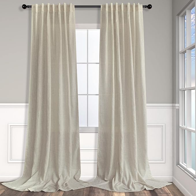 Pitalk Beige Linen Curtains 95 Inches Long 2 Panels by Pitalk