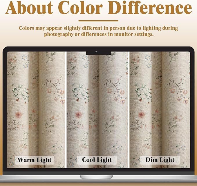 Boho Floral 100% Blackout Curtains 63 Inch Length 2 Panels Set, Linen Texture - Image 5