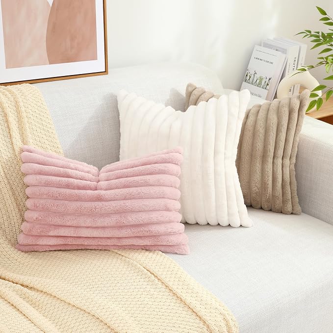 decorUhome Summer Cozy Faux Fur Throw Pillow Covers 12x20 Set of 2 Decorative - Image 6