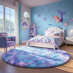 Ophanie Round Rugs 5Ft Tie-Dye Rainbow Purple Area Rug, Aesthetic Room Decor - Image 5