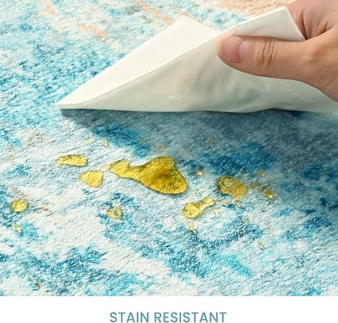 Entrance Rugs Indoor 2x3 Teal Blue Entry Rug Washable Abstract Small Area Rug - Image 7
