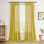 Nanspring Celery Yellow Linen Curtains 90 Inches Long 2 Panel Set Back Tab Rod by Nanspring