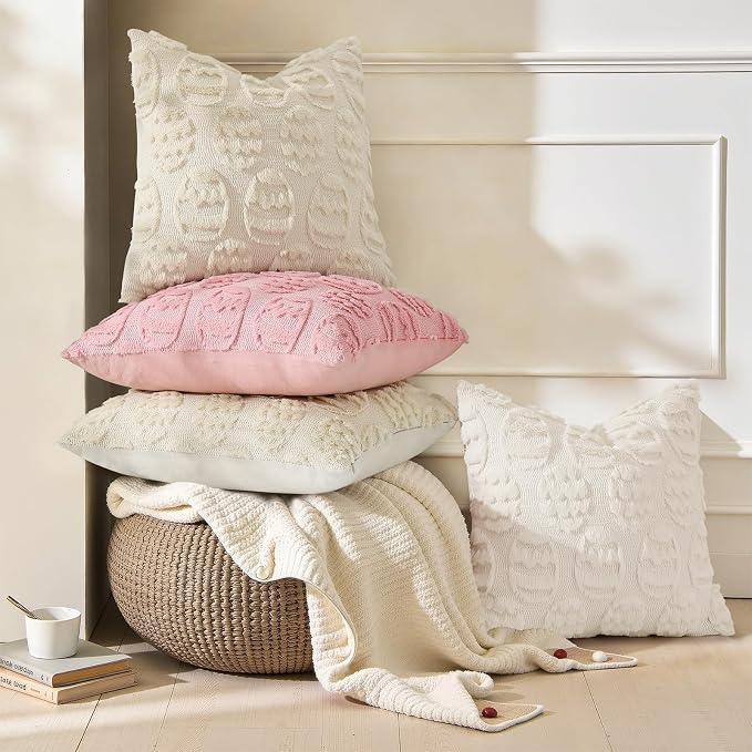 decorUhome Easter Beige Egg Pillow Covers 20x20 Inch Set of 2, Soft Plush Faux - Image 2