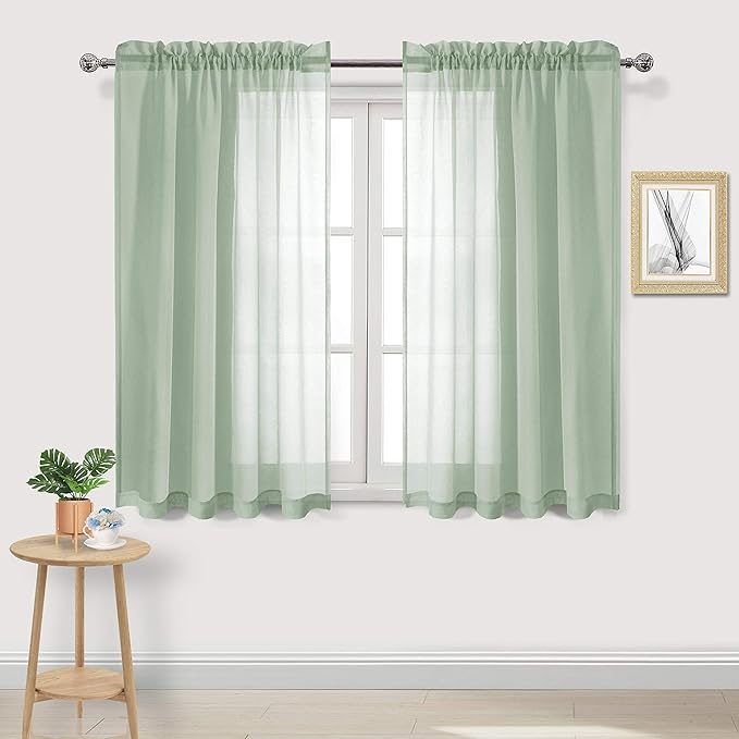 DWCN Bean Green Sheer Curtains Semi Transparent Voile Rod Pocket Curtains by DWCN
