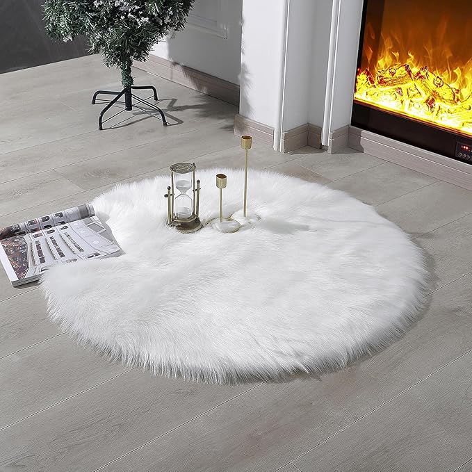 linmopm Faux Fur Rug Sheepskin Shag Fluffy Fuzzy White 3x3 ft Rugs by Limopmfauxfurproducts
