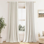 Guken 100% Blackout Cream Linen Curtains 40 Inch Wide by 90 Inch 2 Panels Set by Guken