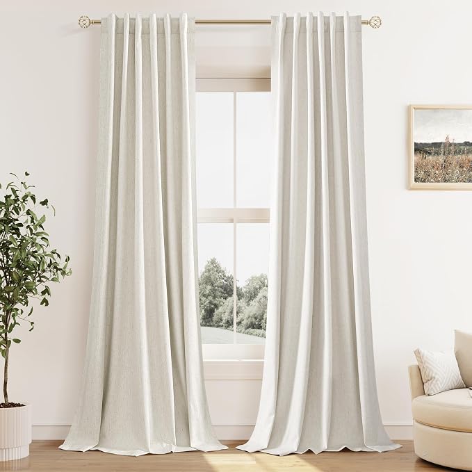 Guken 100% Blackout Cream Linen Curtains 40 Inch Wide by 90 Inch 2 Panels Set by Guken