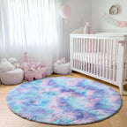 ONASAR Rainbow Round Area Rugs 6ft, Fluffy Soft Bedroom Circle Rug - Image 7