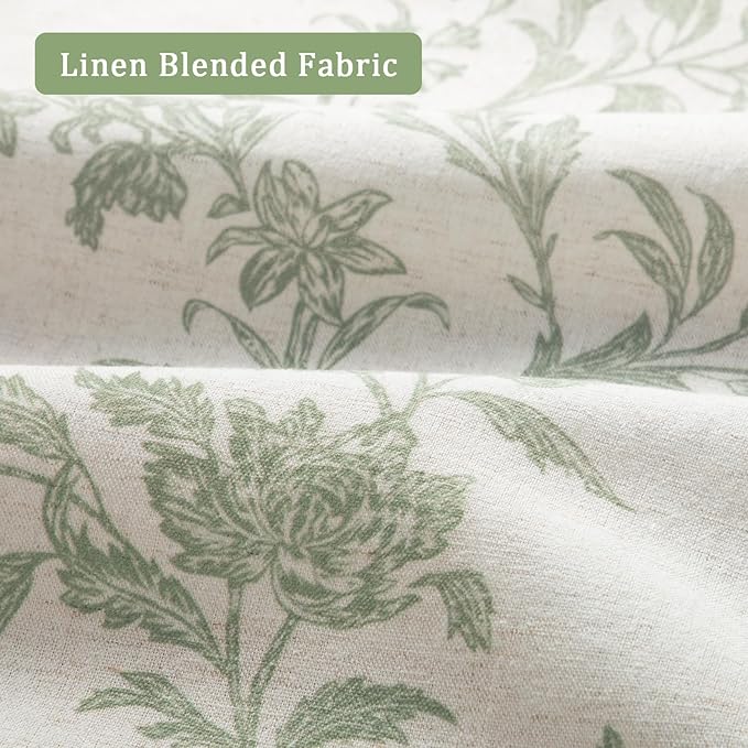 Floral Blackout Sage Green Curtains 90 Inch Length 2 Panels Set, Linen Texture - Image 4