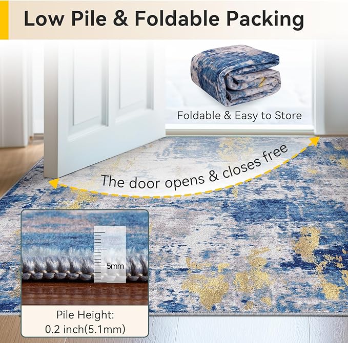 Washable Area Rugs Square 6ft Non-Slip Modern Abstract Soft - Image 3
