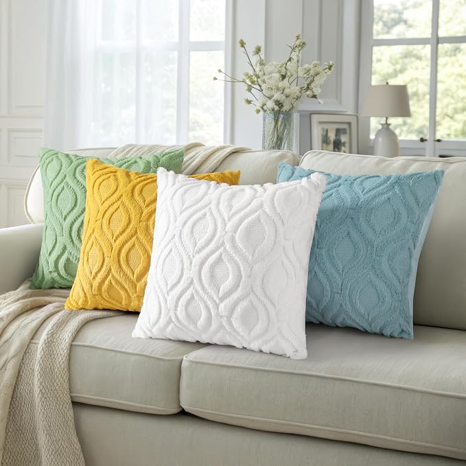decorUhome Throw Pillow Covers 18x18 Inch Set of 2, Soft Plush Faux Wool White - Image 7