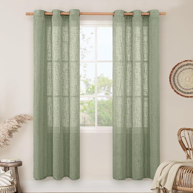 LAMIT Linen Curtians for Living Room 80 Inch Length, Bronze Grommet Light by LAMIT