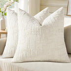 decorUhome Summer Cream White Chenille Throw Pillow Covers 16x16 Set of 2 by decorUhome