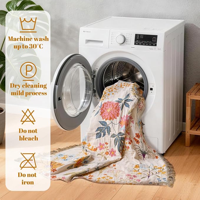 MSGKV Boho Throw Blanket for Bed 60"x80" Cotton Floral Twin Size Blanket - Image 8