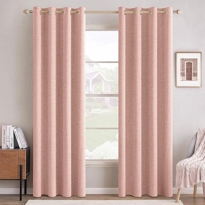 MIULEE Linen Curtains for Bedroom 100% Blackout Thermal Insulated Blush Pink by MIULEE