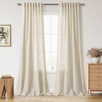 Birch Beige Linen Curtains for Living Room 105 Inches Long Light Filtering Semi by Nanspring