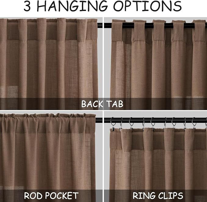 Caramel Brown Linen Curtains for Living Room Extra Long 112 Inches Long Back - Image 2