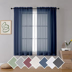 OVZME 2 Panels Sheer Navy Blue Curtains 54 Inches Length Window Treatment by OVZME
