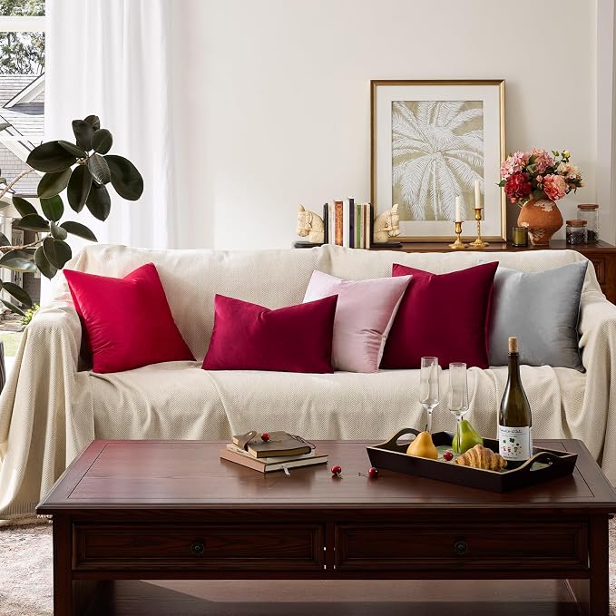GIGIZAZA Burgundy Pillow Covers 26x26: Pack of 2 Throw Pillows Soft Solid Covers - Image 5