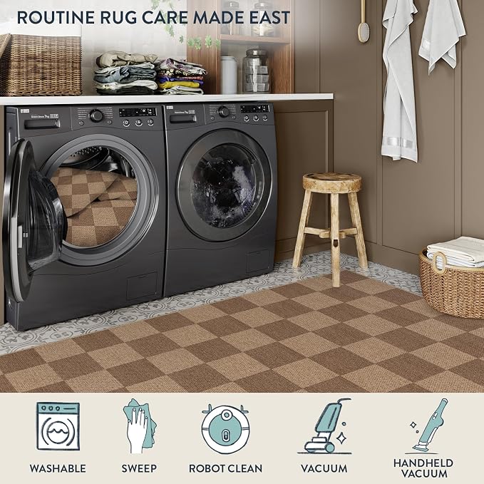 Lahome Colette Checkered Easy Jute Kitchen Runner, 2x8 Washable Indoor Outdoor - Image 6