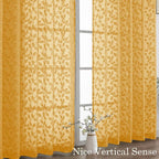 Chyhomenyc Gold Sheer Curtains 30 Inch Length, Light Filtering Leaf Tufted - Image 8