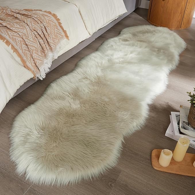 AMTOVO Faux Sheepskin Rug, Light Grey Ultra Soft Fluffy Shag Area Rug, 2 x 6 ft - Image 7