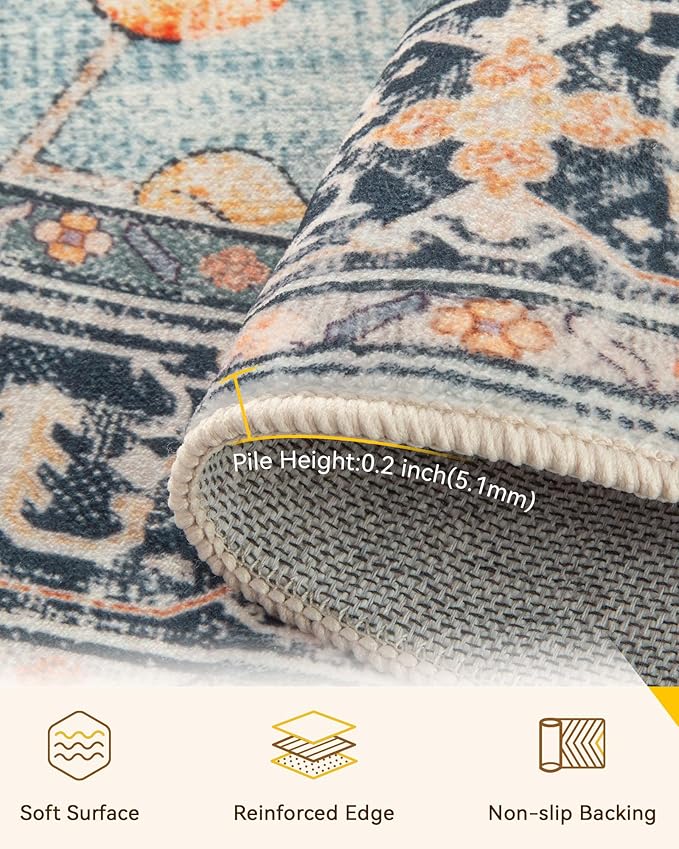 RELEANY Area Rugs 5ft Washable Non-Slip, Floral Vintage Distress Print Pattern - Image 3