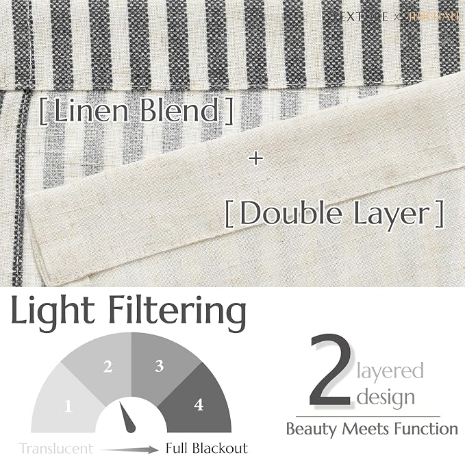 jinchan Linen Valance Curtain Striped Small Window Curtain Double Layer Light - Image 4