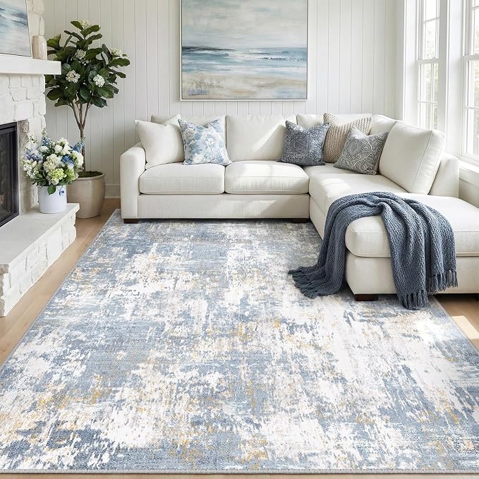Washable Area Rugs 9'x12' Non-Slip Modern Abstract Soft by RELEANY