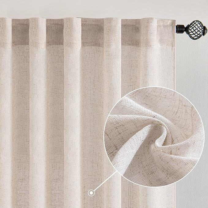 MIULEE Natural White Linen Curtains 105 Inch Length 2 Panels by MIULEE