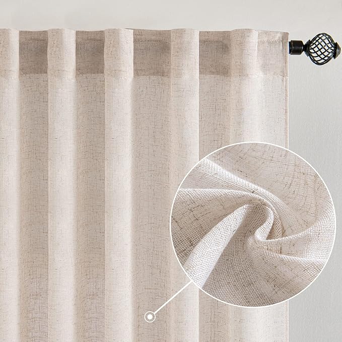 MIULEE Natural White Linen Curtains 63 Inch Length 2 Panels by MIULEE
