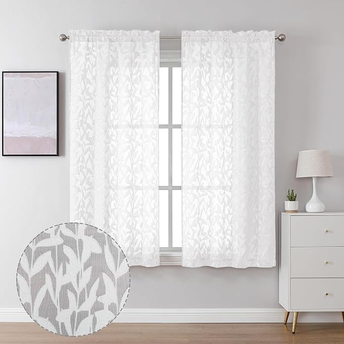 Lecloud Leia 2 Panels Sheer White Curtains 63 Inch Length by Lecloud