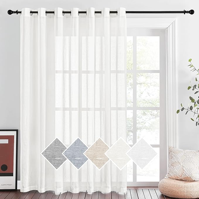 NICETOWN Semi Sheer Linen 100 Inch Curtains Flax Texture W100 x L84, Grommet by NICETOWN