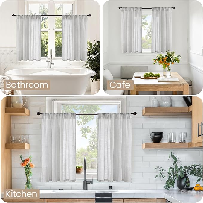 BGment Light Grey Short Linen Curtains 36 Inch Length - Image 2