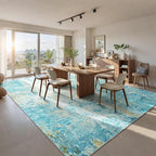 Ompaa Living Room Rug 8x10 Teal Blue Area Rugs Machine Washable Abstract Boho - Image 2