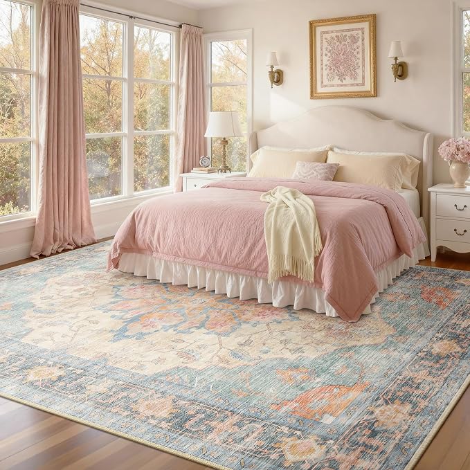 RELEANY Area Rugs 9'x12' Washable Non-Slip, Floral Vintage Distress Print - Image 2