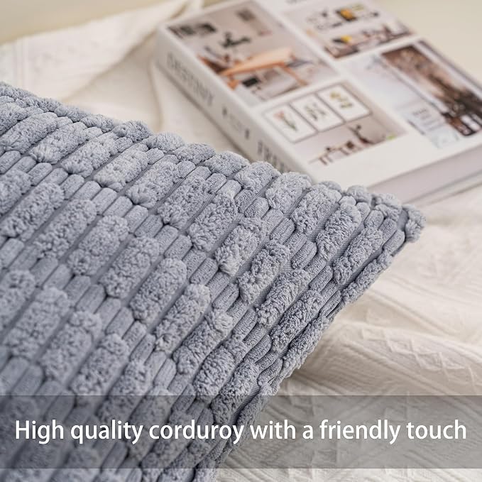 Pack of 2 Corduroy Decorative Throw Pillow Covers 22x22 Inch Soft Striped - Image 2