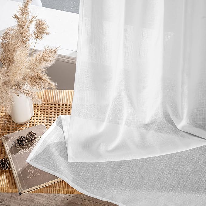 MIULEE White Linen Curtains 102 Inch Long 2 Panels - Image 7