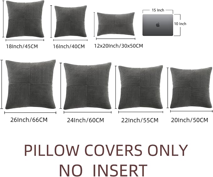 Fancy Homi 2 Packs Dark Gray Euro Decorative Throw Pillow Covers 28x28 Inch - Image 6