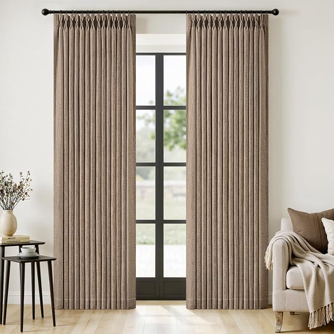 MIULEE Pinch Pleated Thick Linen Curtains 90 Inches Long 2 Panels by MIULEE