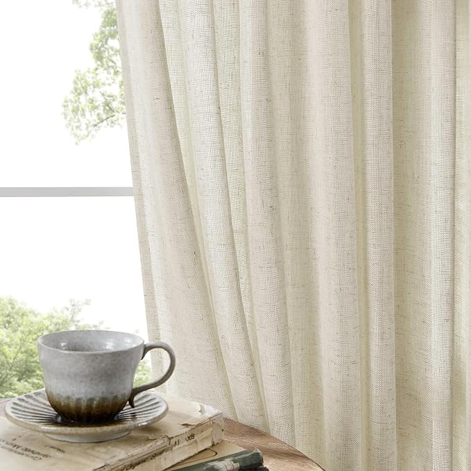 Joydeco Linen Curtains 96 Inch Length 2 Panel Sets, Light Filtering Curtains - Image 3