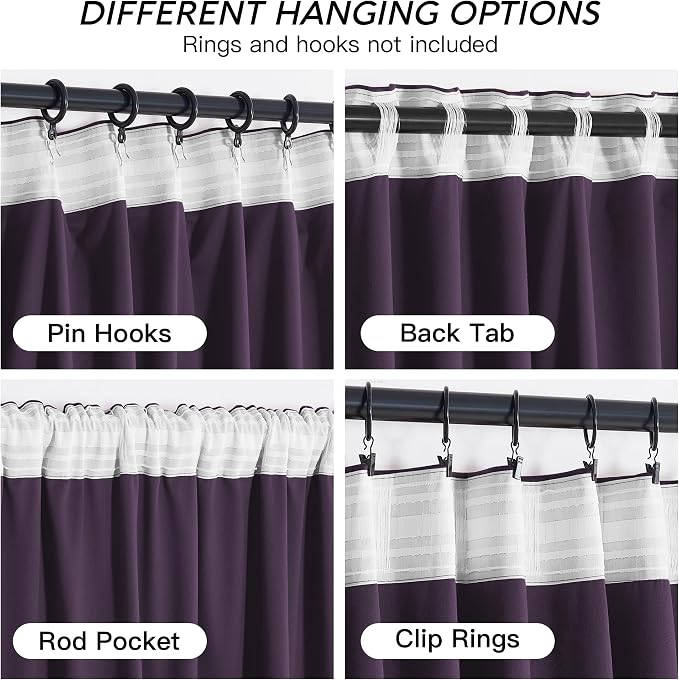 RYB HOME Purple Velvet Curtains 84 inches, Back Tab Soft Fabric Room Darkening - Image 6